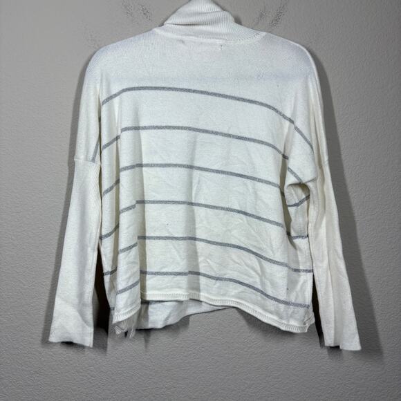 Cupcakes and Cashmere Size XS Turtleneck Sweater Sydney Ivory Metallic Stripe - Picture 3 of 10